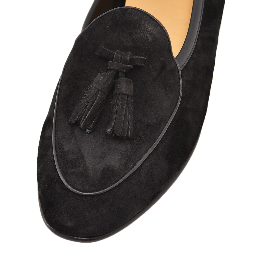 ボードインアンドランジBAUDOIN&LANGEベルジャンシューズメンズSaganモデルクラシックタッセルローファーClassicTasselsブラック黒スエードレザー国内正規品でらでら公式ブランド