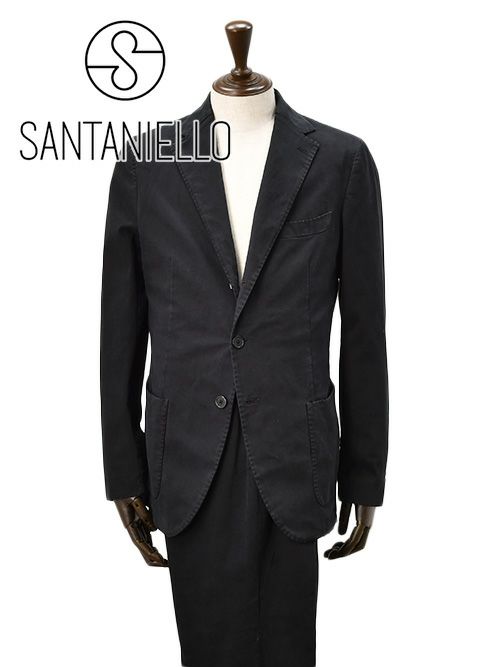 【preSALE!20%off】サンタ二エッロSANTANIELLOシングルスーツメンズセットアップストレッチコットンツイルVL799MFブラック黒段返り3つ釦シングルジャケット×1プリーツスラックス国内正規品でらでら公式ブランド