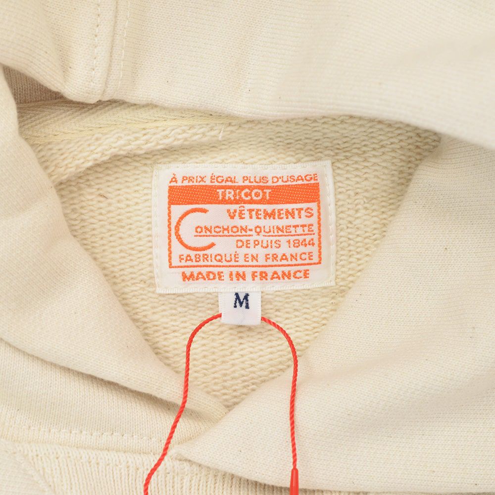 コンションキネットCONCHONQUINETTEプルオーバーパーカーメンズフーディーTHEFATHOODIEオフホワイトエクリュオーガニックコットンフレンチテリーアイコンパッチ国内正規品でらでら公式ブランド