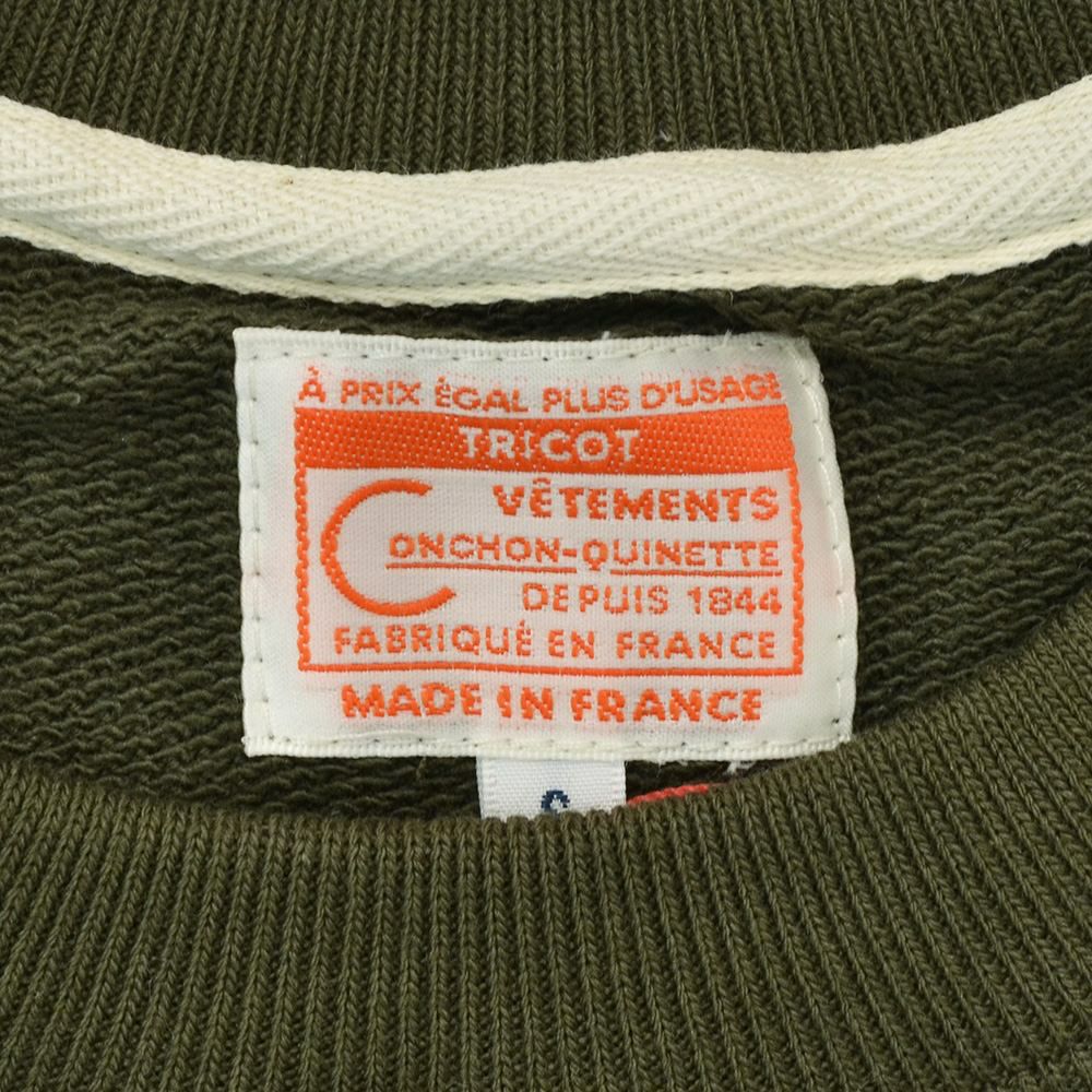 コンションキネットCONCHONQUINETTE長袖トレーナーメンズスウェットシャツカーキオーガニックコットンフリーダムスリーブ裏パイルアイコンパッチ国内正規品でらでら公式ブランド