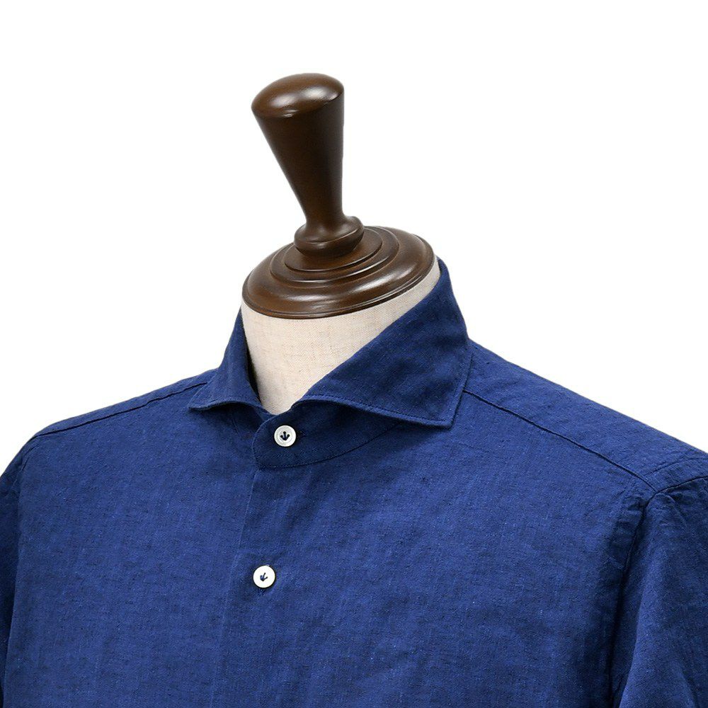 ジャンネットGIANNETTO長袖カジュアルシャツメンズリネンコットン生地ヴィンチフィットVINCIFITダークブルーホリゾンタル襟イタリア製国内正規品でらでら公式ブランド