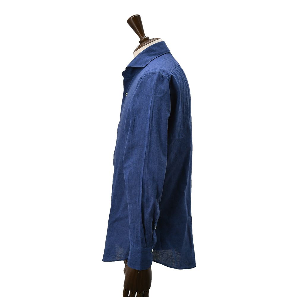 ジャンネットGIANNETTO長袖カジュアルシャツメンズリネンコットン生地ヴィンチフィットVINCIFITダークブルーホリゾンタル襟イタリア製国内正規品でらでら公式ブランド