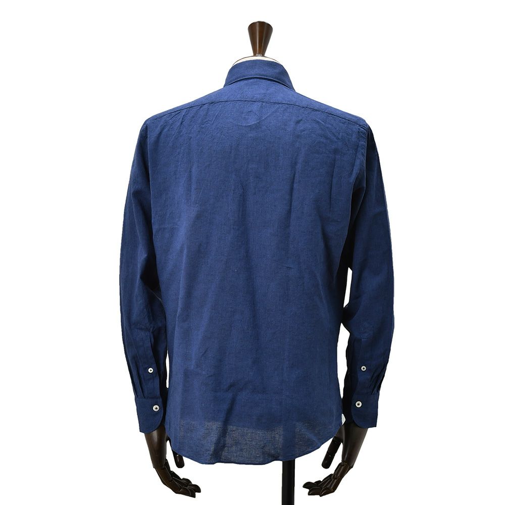 ジャンネットGIANNETTO長袖カジュアルシャツメンズリネンコットン生地ヴィンチフィットVINCIFITダークブルーホリゾンタル襟イタリア製国内正規品でらでら公式ブランド