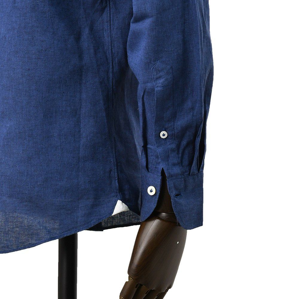 ジャンネットGIANNETTO長袖カジュアルシャツメンズリネンコットン生地ヴィンチフィットVINCIFITダークブルーホリゾンタル襟イタリア製国内正規品でらでら公式ブランド