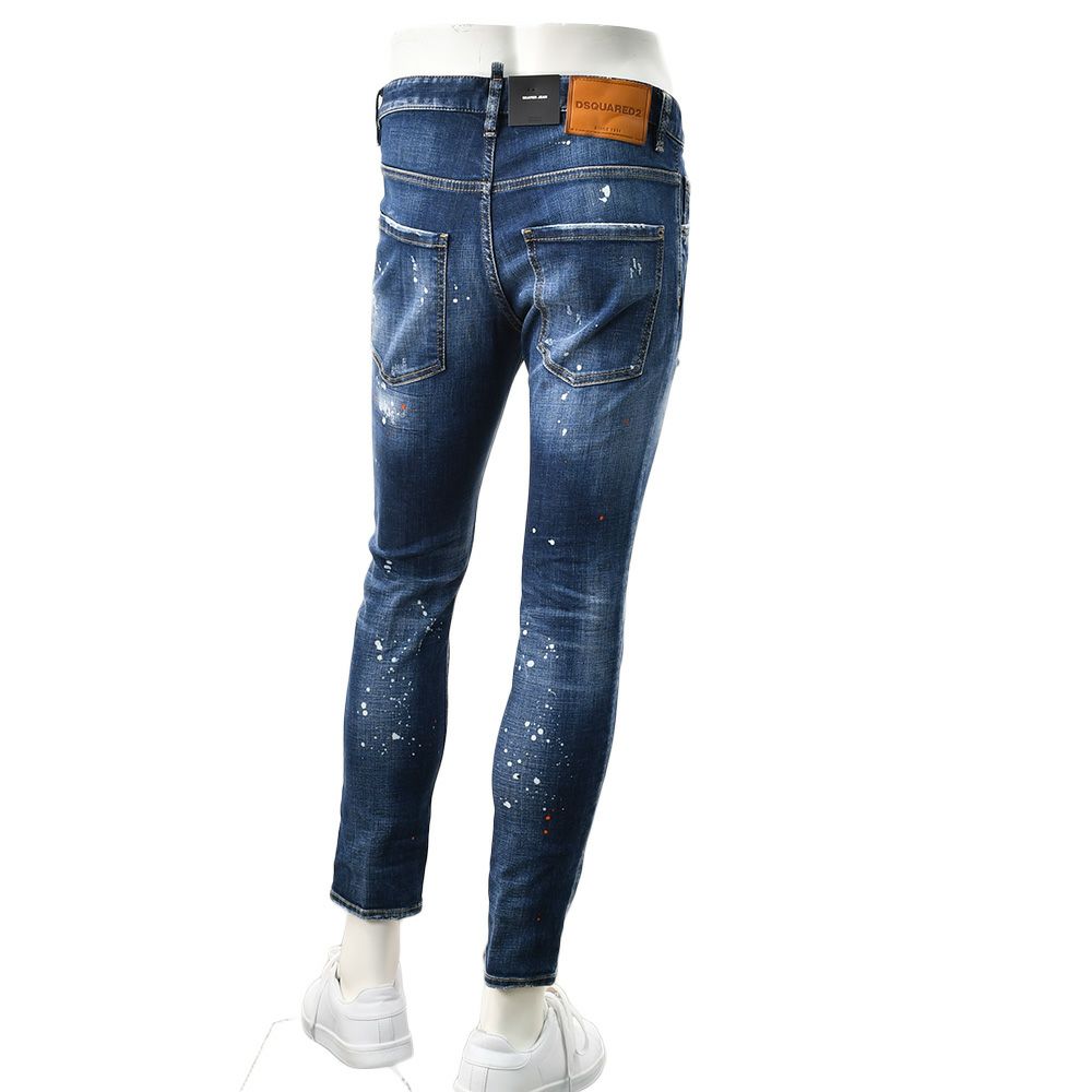 【preSALE!20%off】ディースクエアードDSQUARED2スリムテーパードデニムメンズSKATERJEANスケータージーンインディゴブルー微ダメージペイント加工レザーバックパッチ国内正規品でらでら公式ブランド