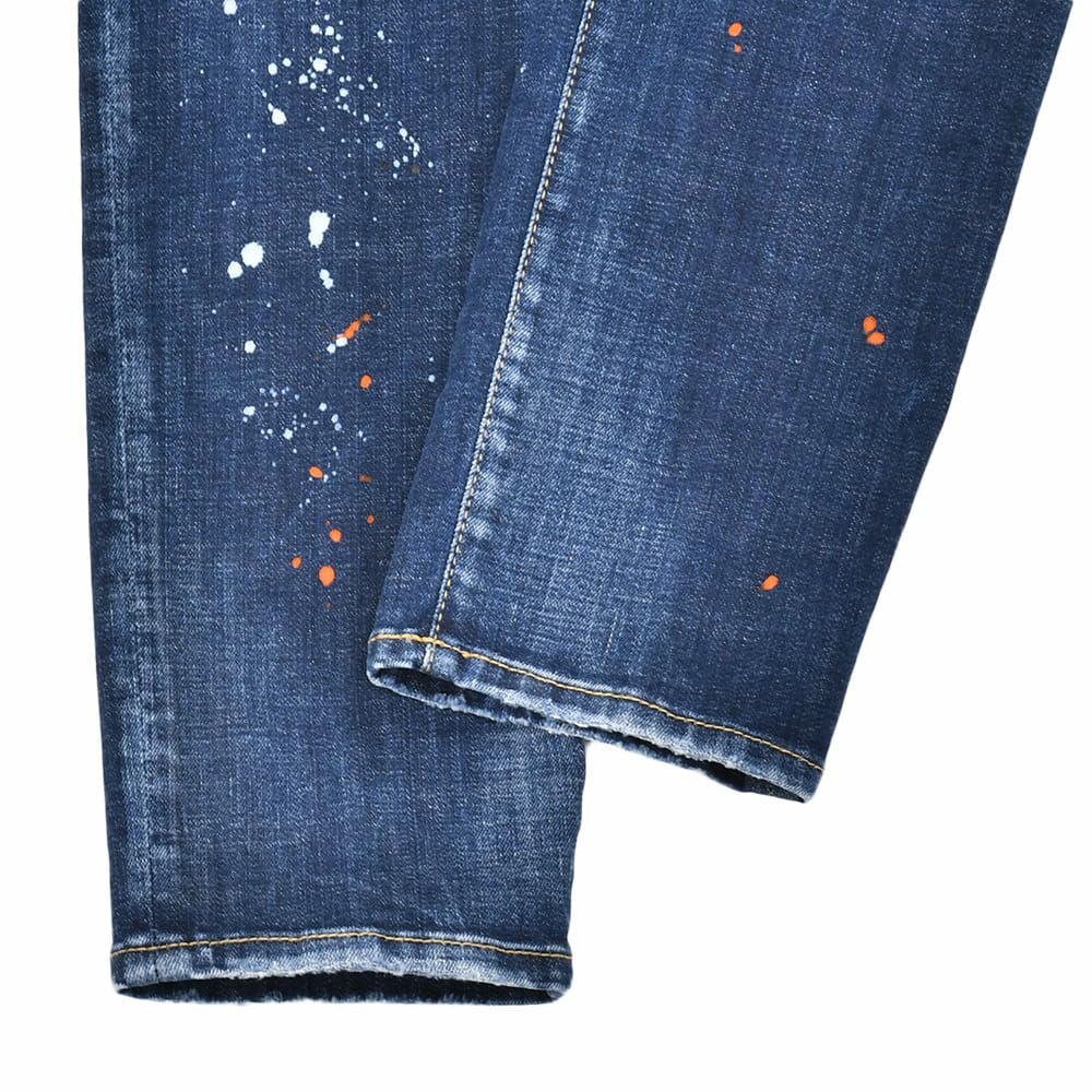 【preSALE!20%off】ディースクエアードDSQUARED2スリムテーパードデニムメンズSKATERJEANスケータージーンインディゴブルー微ダメージペイント加工レザーバックパッチ国内正規品でらでら公式ブランド