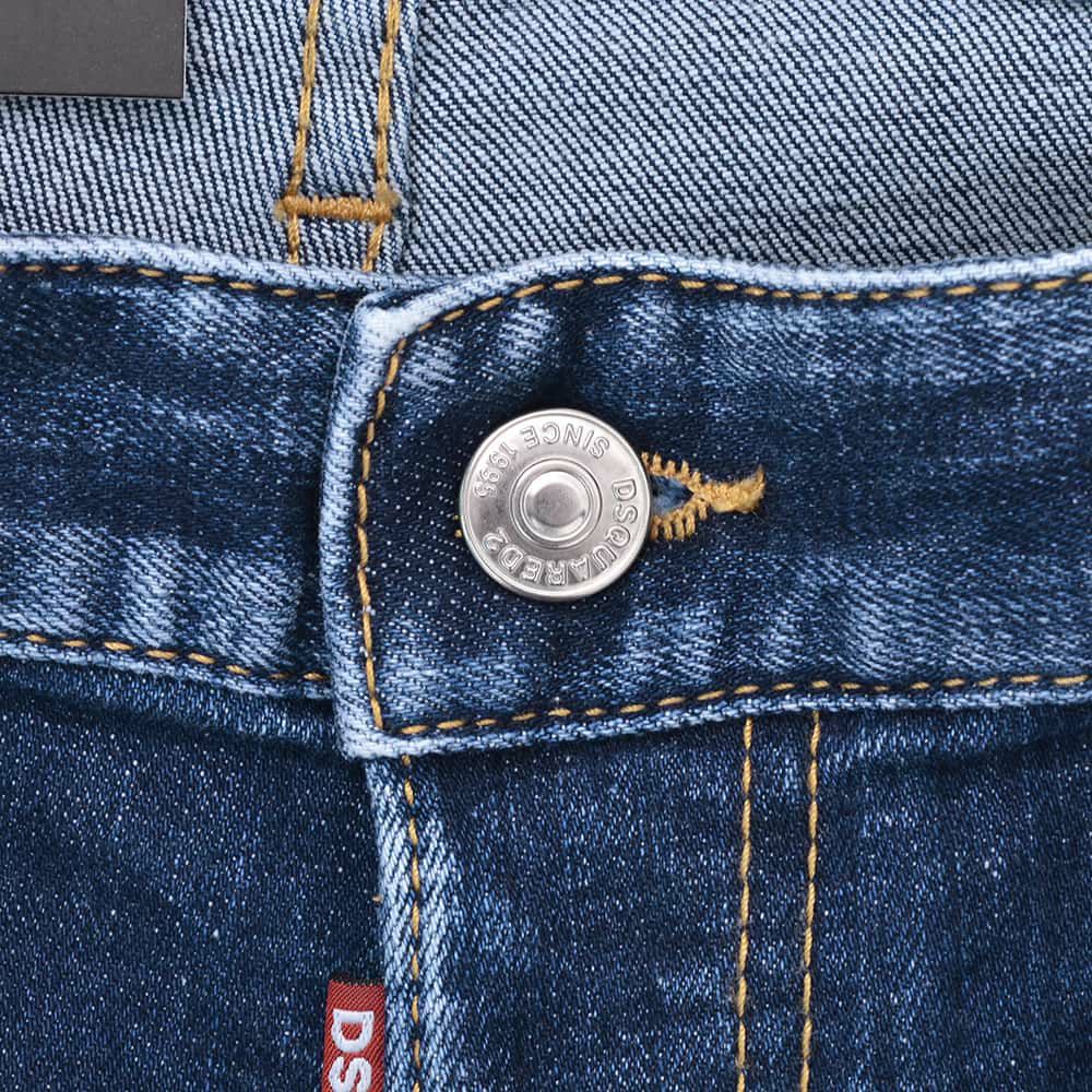 【preSALE!20%off】ディースクエアードDSQUARED2スリムテーパードデニムメンズSKATERJEANスケータージーンインディゴブルー微ダメージペイント加工レザーバックパッチ国内正規品でらでら公式ブランド