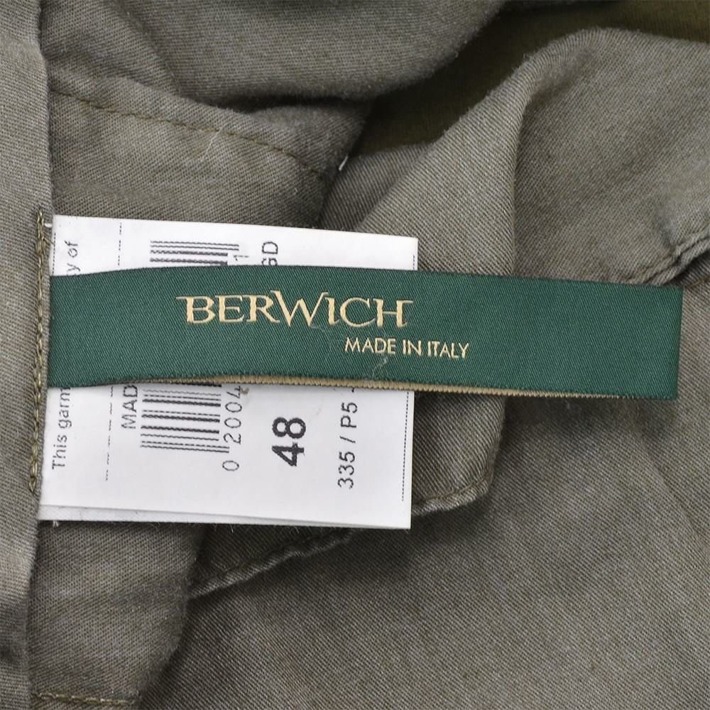 ベルウィッチBERWICHコットンパンツメンズモレッロJMORELLOチノスラックスツイル生地オリーブグリーンノープリーツ3点留めフロントガーメントダイブランドロゴ刺繍国内正規品でらでら公式ブランド
