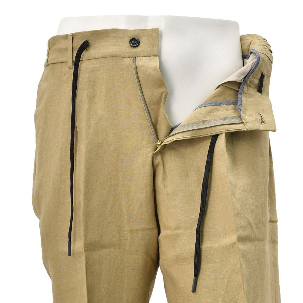 ベルウィッチBERWICHイージースラックスメンズジムモデルSAKE1PGYMテーパードパンツウォッシャブルリネンベージュゴムウエスト&ドローコード仕様国内正規品でらでら公式ブランド