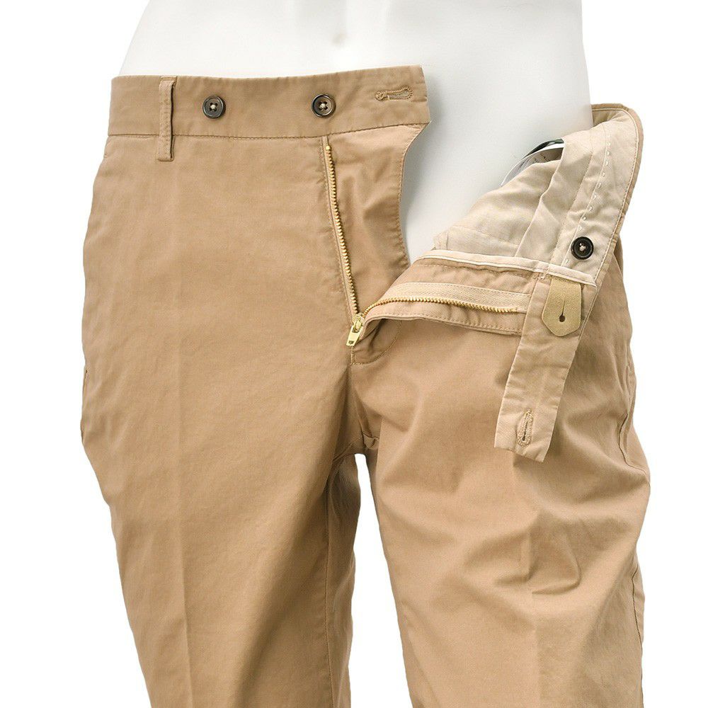 ベルウィッチBERWICHコットンパンツメンズモレッロJMORELLOチノスラックスツイル生地ライトブラウンノープリーツ3点留めフロントガーメントダイブランドロゴ刺繍国内正規品でらでら公式ブランド