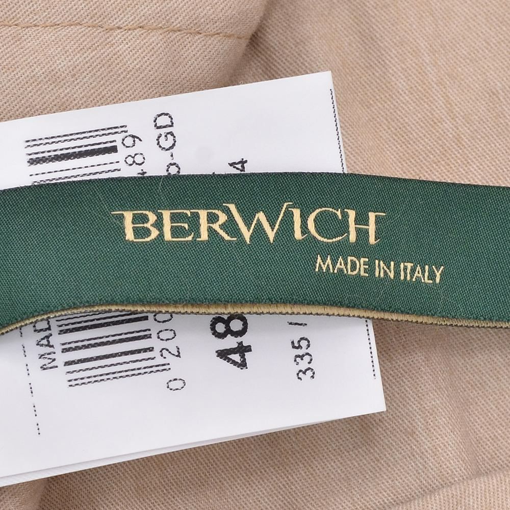 ベルウィッチBERWICHコットンパンツメンズモレッロJMORELLOチノスラックスツイル生地ライトブラウンノープリーツ3点留めフロントガーメントダイブランドロゴ刺繍国内正規品でらでら公式ブランド