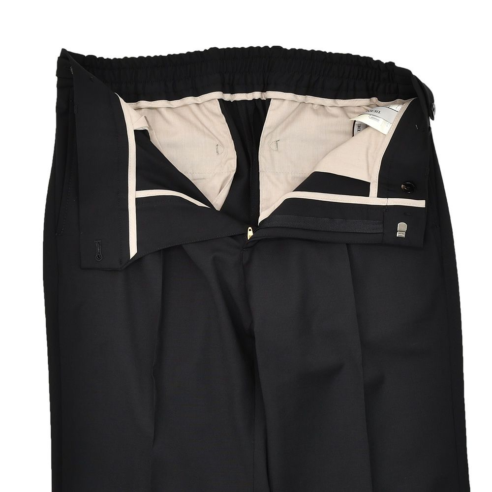 ベルウィッチBERWICHテーパードスラックスメンズベルトBERTO1プリーツパンツウォッシャブルウールブラック黒シャーリング仕様サイドアジャスター釦国内正規品でらでら公式ブランド