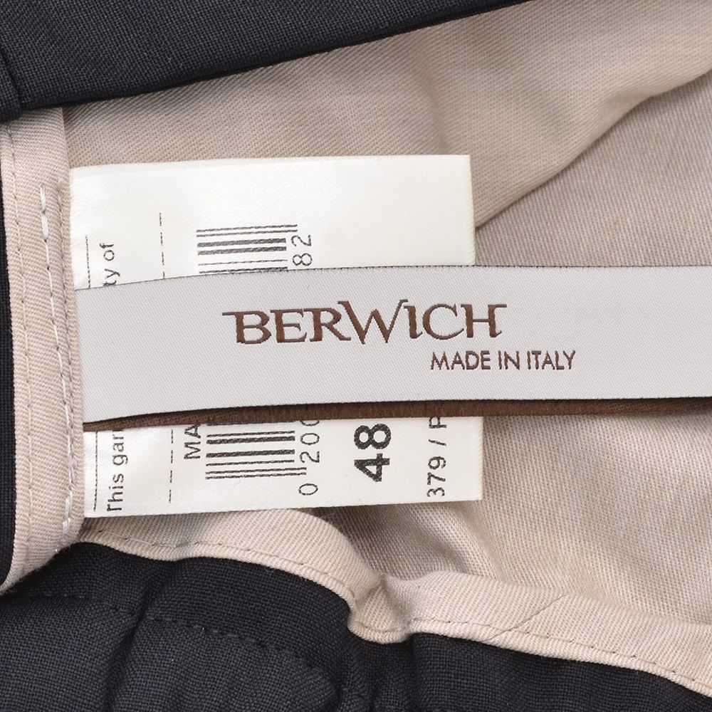 ベルウィッチBERWICHテーパードスラックスメンズベルトBERTO1プリーツパンツウォッシャブルウールブラック黒シャーリング仕様サイドアジャスター釦国内正規品でらでら公式ブランド