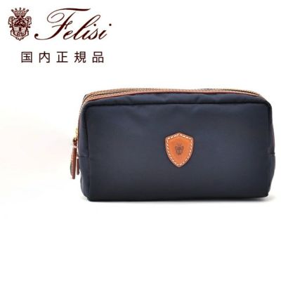 フェリージfelisiナイロンポーチ282/1/DSレザーコンビスクエア型ネイビーコンパクト軽量ブランドエンブレムユニセックスギフト贈り物国内正規品でらでら公式ブランド