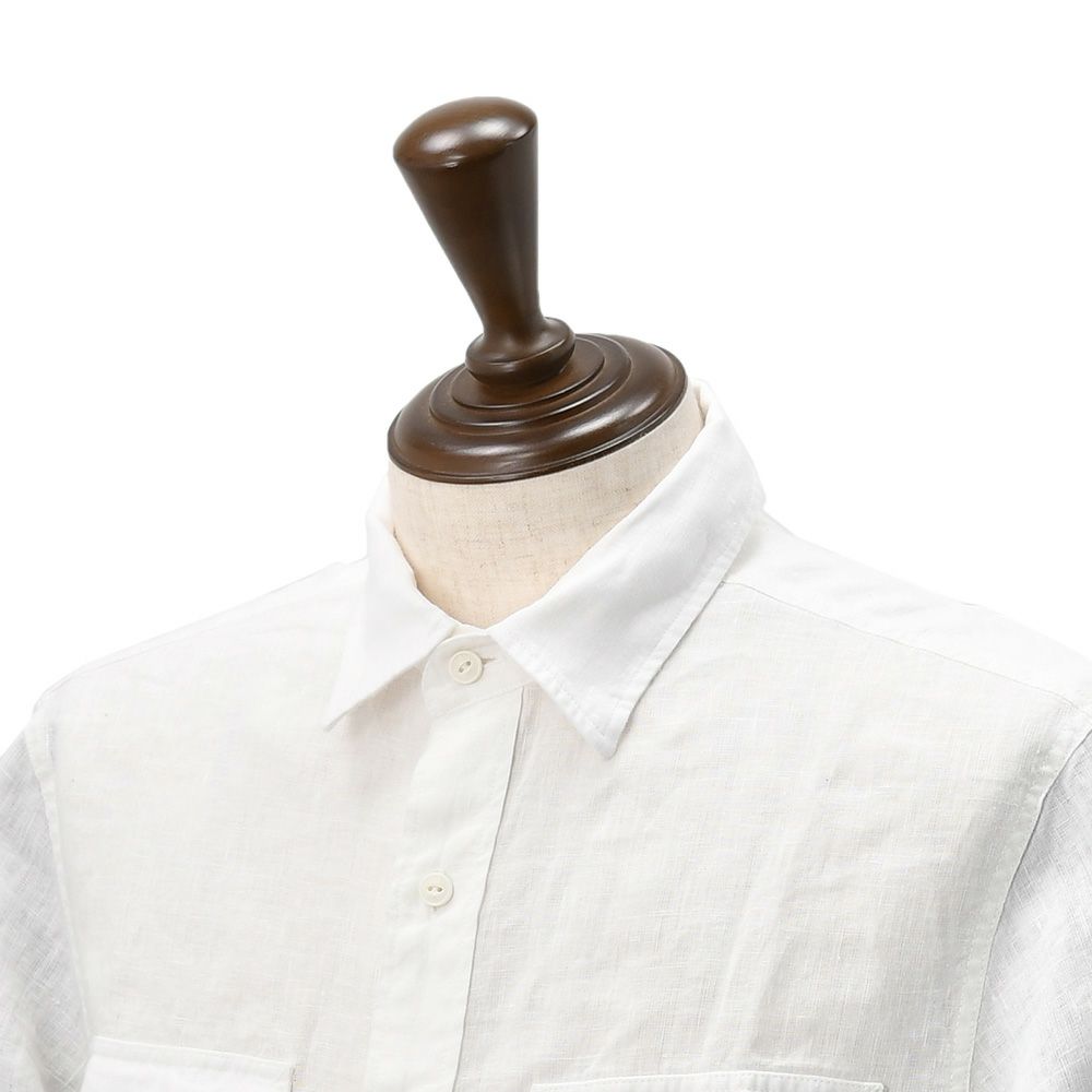 【preSALE!20%off】リプレイREPLAY長袖カジュアルシャツメンズリネン生地CPO型ガーメントダイホワイト白フラップ付き胸ポケットブランドタグレギュラーフィット国内正規品でらでら公式ブランド