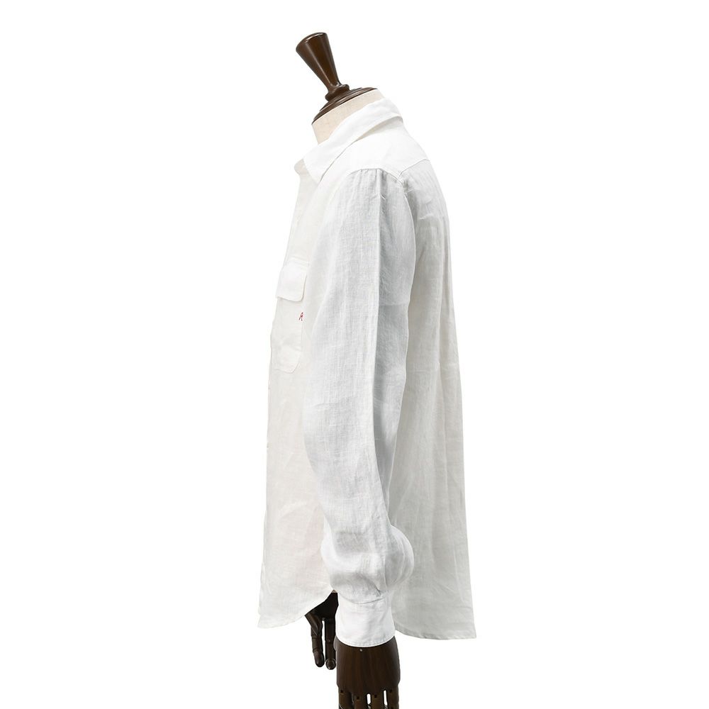 【preSALE!20%off】リプレイREPLAY長袖カジュアルシャツメンズリネン生地CPO型ガーメントダイホワイト白フラップ付き胸ポケットブランドタグレギュラーフィット国内正規品でらでら公式ブランド
