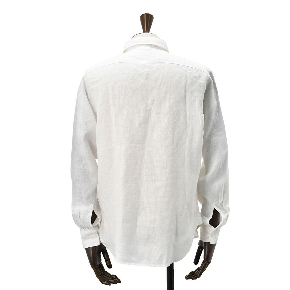 【preSALE!20%off】リプレイREPLAY長袖カジュアルシャツメンズリネン生地CPO型ガーメントダイホワイト白フラップ付き胸ポケットブランドタグレギュラーフィット国内正規品でらでら公式ブランド