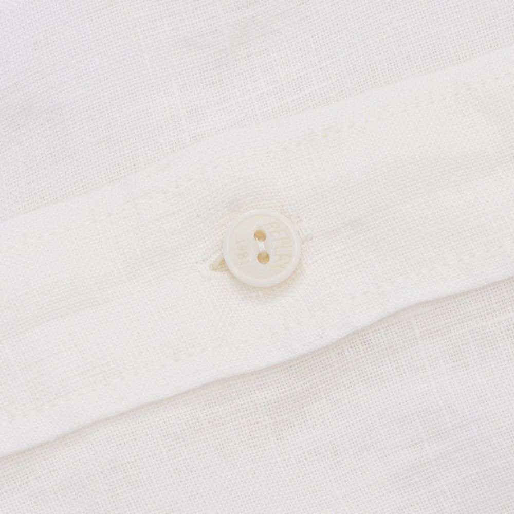 【preSALE!20%off】リプレイREPLAY長袖カジュアルシャツメンズリネン生地CPO型ガーメントダイホワイト白フラップ付き胸ポケットブランドタグレギュラーフィット国内正規品でらでら公式ブランド