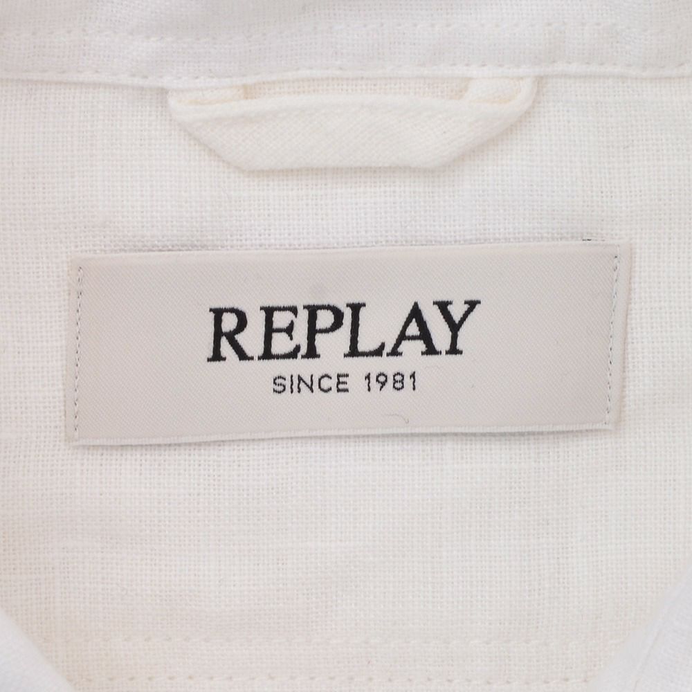 【preSALE!20%off】リプレイREPLAY長袖カジュアルシャツメンズリネン生地CPO型ガーメントダイホワイト白フラップ付き胸ポケットブランドタグレギュラーフィット国内正規品でらでら公式ブランド