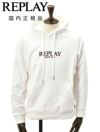 リプレイREPLAYプルオーバーパーカーメンズコットン100%スウェットホワイト白ブランドロゴデザインドローコードレギュラーフィット国内正規品でらでら公式ブランド