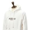 リプレイREPLAYプルオーバーパーカーメンズコットン100%スウェットホワイト白ブランドロゴデザインドローコードレギュラーフィット国内正規品でらでら公式ブランド