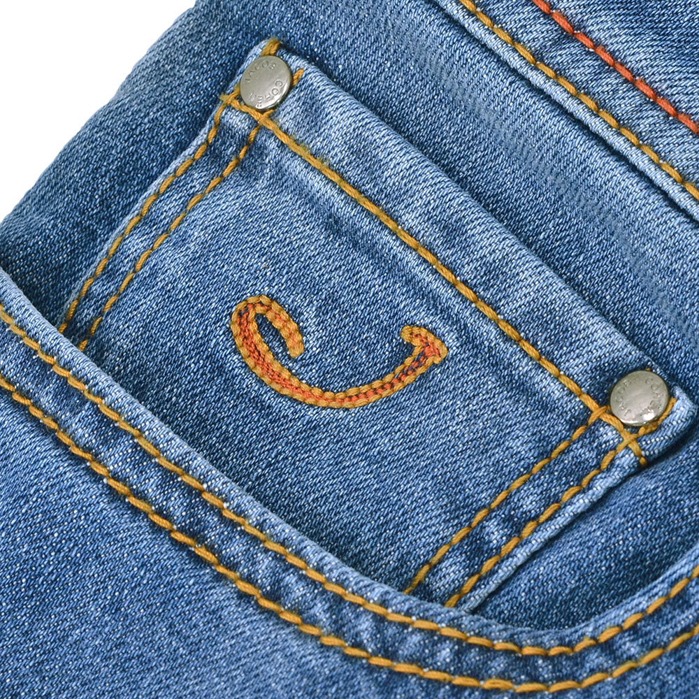 【preSALE!20%off】ヤコブコーエンJACOBCOHENデニムパンツメンズBARDバードモデルブルーウォッシュデニムスリムストレートハラコバックパッチヴィンテージ加工国内正規品でらでら公式ブランド