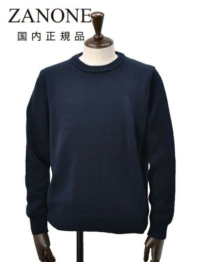 【preSALE!20%off】ザノーネZANONEクルーネックニットメンズGIROミドルゲージソフトコットンネイビー紺5ゲージニットウェア810104-ZN392国内正規品でらでら公式ブランド