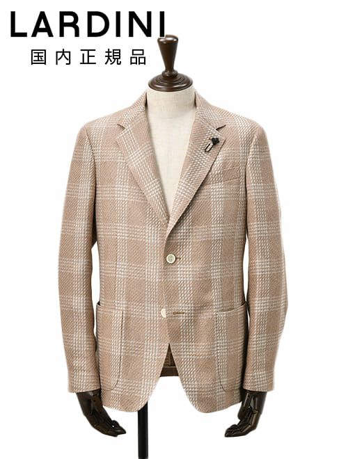 【preSALE!20%off】ラルディーニLARDINIカジュアルジャケットメンズ2Bジャケットコットンリネンブラウン×ホワイトROMAブート二エール付アンフィニッシュ袖ボタン付け代金込みチェック柄国内正規品でらでら公式ブランド