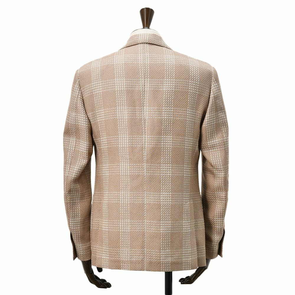 【preSALE!20%off】ラルディーニLARDINIカジュアルジャケットメンズ2Bジャケットコットンリネンブラウン×ホワイトROMAブート二エール付アンフィニッシュ袖ボタン付け代金込みチェック柄国内正規品でらでら公式ブランド