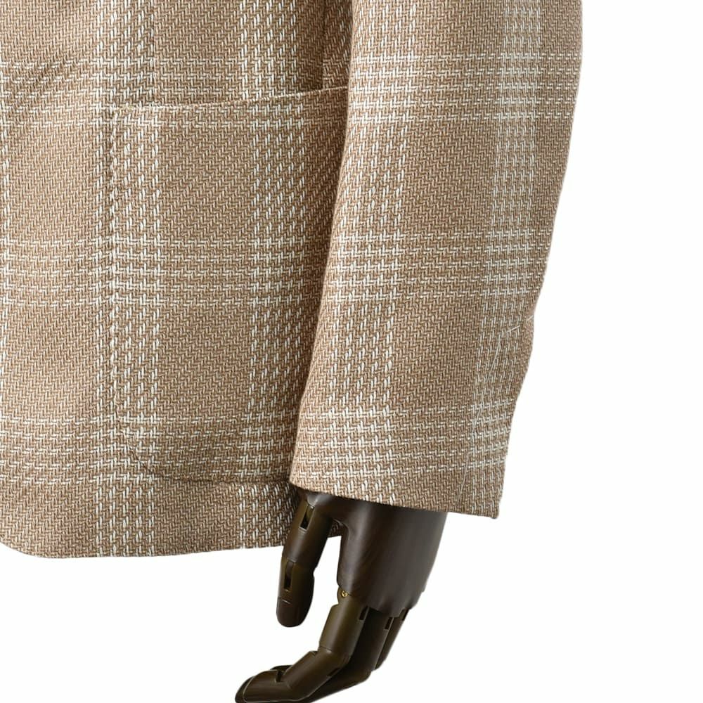 【preSALE!20%off】ラルディーニLARDINIカジュアルジャケットメンズ2Bジャケットコットンリネンブラウン×ホワイトROMAブート二エール付アンフィニッシュ袖ボタン付け代金込みチェック柄国内正規品でらでら公式ブランド