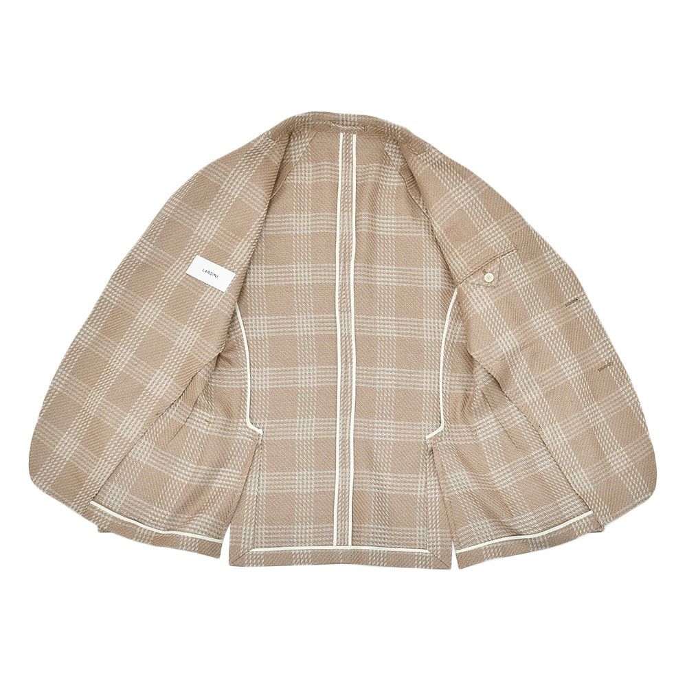 【preSALE!20%off】ラルディーニLARDINIカジュアルジャケットメンズ2Bジャケットコットンリネンブラウン×ホワイトROMAブート二エール付アンフィニッシュ袖ボタン付け代金込みチェック柄国内正規品でらでら公式ブランド