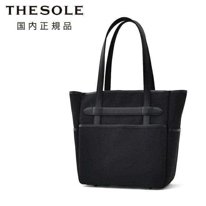 ザソールTHESOLEトートバッグメンズJOHNスクエアフォルムキャンバス×防水レザーブラック黒大容量内側人工スエードパッチ釦ベルト開閉式国内正規品でらでら公式ブランド