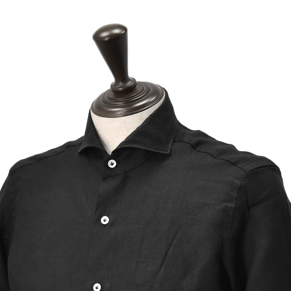 ジャンネットGIANNETTO長袖カジュアルシャツメンズリネン生地ヴィンチフィットVINCIFITブラック黒ホリゾンタル襟製品洗いイタリア製国内正規品でらでら公式ブランド