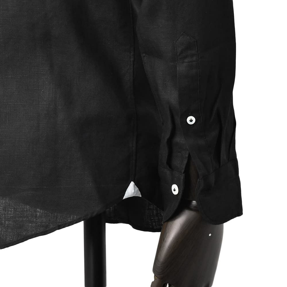 ジャンネットGIANNETTO長袖カジュアルシャツメンズリネン生地ヴィンチフィットVINCIFITブラック黒ホリゾンタル襟製品洗いイタリア製国内正規品でらでら公式ブランド