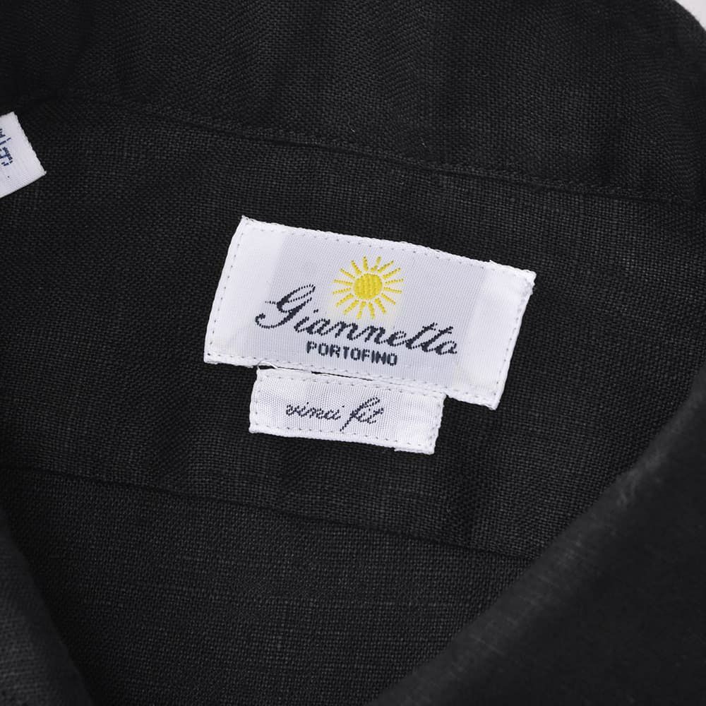 ジャンネットGIANNETTO長袖カジュアルシャツメンズリネン生地ヴィンチフィットVINCIFITブラック黒ホリゾンタル襟製品洗いイタリア製国内正規品でらでら公式ブランド