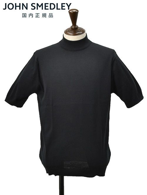 ジョンスメドレーJOHNSMEDLEYモックネックニットメンズ半袖ニットARBERシーアイランドコットン30ゲージブラック黒ハイゲージMODERNFIT国内正規品でらでら公式ブランド