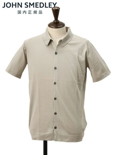 ジョンスメドレーJOHNSMEDLEY半袖ニットシャツメンズカーディガンFOLKEウェルトヘム仕様シーアイランドコットンライトグレー30ゲージEASYFITイージーフィット国内正規品でらでら公式ブランド