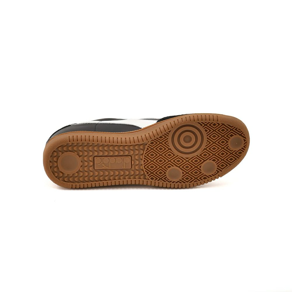 ディアドラDIADORAレザースニーカーメンズインドアシューズTRAINERトレーナーレースアップタイプブラック×ホワイトガムソールフォークドパッチ国内正規品でらでら公式ブランド