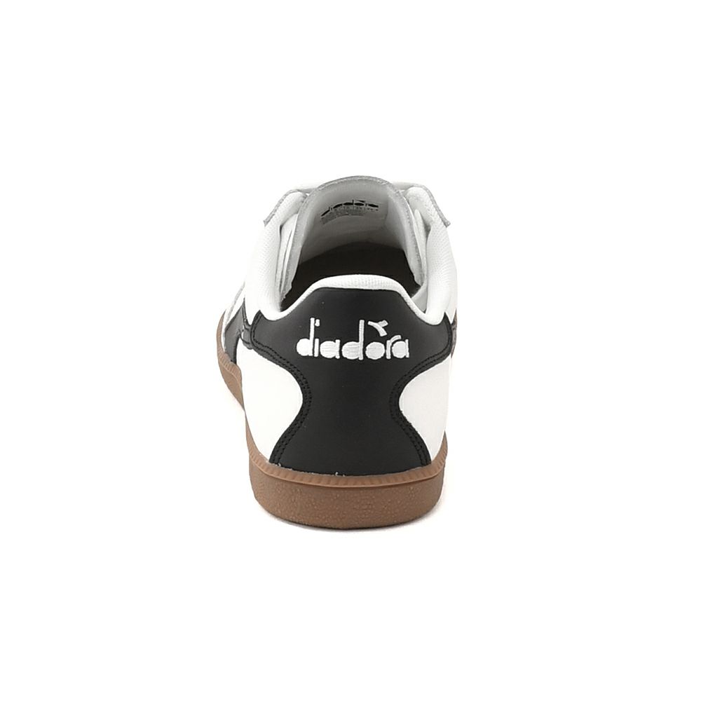 ディアドラDIADORAレザースニーカーメンズインドアシューズTRAINERトレーナーレースアップタイプホワイト×ブラックガムソールフォークドパッチ国内正規品でらでら公式ブランド