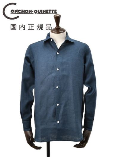 コンションキネットCONCHONQUINETTEリネンシャツメンズ麻シャツLACHEMISEFRONCEセミワイドカラーネイビー紺リネン100％フランス製国内正規品でらでら公式ブランド