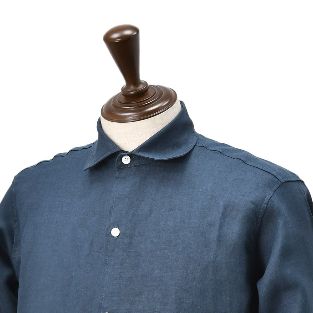コンションキネットCONCHONQUINETTEリネンシャツメンズ麻シャツLACHEMISEFRONCEセミワイドカラーネイビー紺リネン100％フランス製国内正規品でらでら公式ブランド