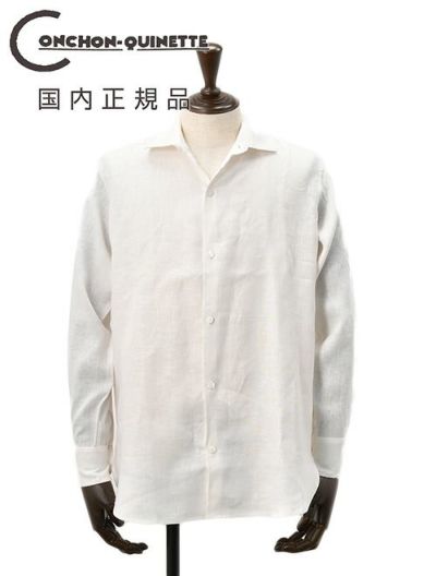 コンションキネットCONCHONQUINETTEリネンシャツメンズ麻シャツLACHEMISEFRONCEセミワイドカラーホワイト白リネン100％フランス製国内正規品でらでら公式ブランド