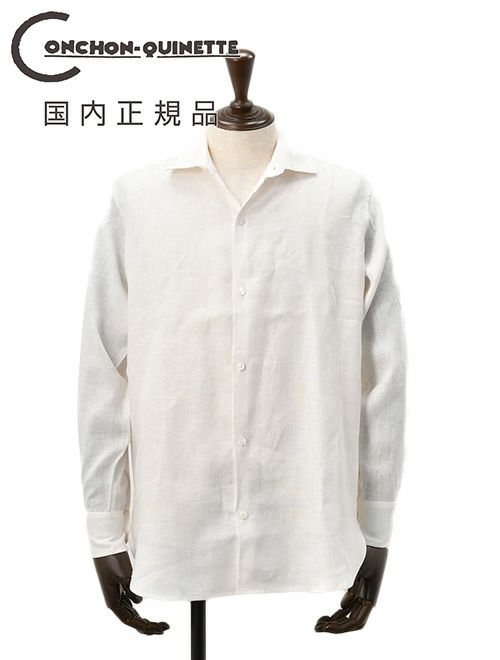 コンションキネットCONCHONQUINETTEリネンシャツメンズ麻シャツLACHEMISEFRONCEセミワイドカラーホワイト白リネン100％フランス製国内正規品でらでら公式ブランド