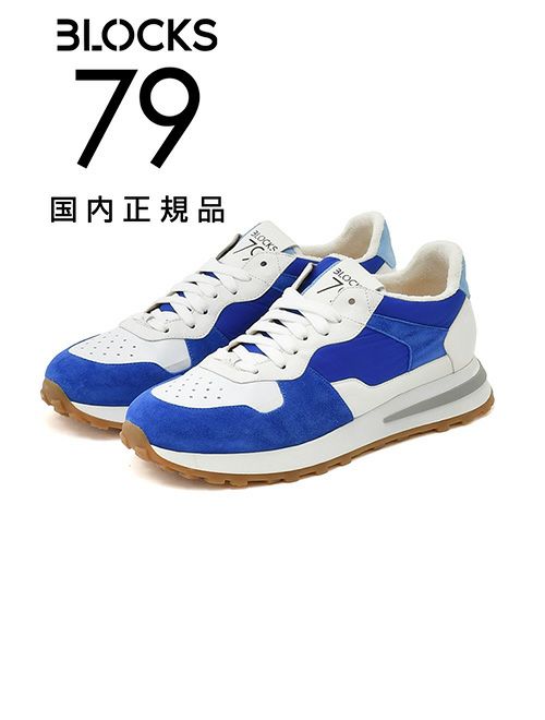 ブロックス79BLOCKS79ローカットスニーカーメンズレースアップシューズJOGGERモデルスエード×ナイロンブランドロゴブルー×ホワイトラバーソール国内正規品でらでら公式ブランド