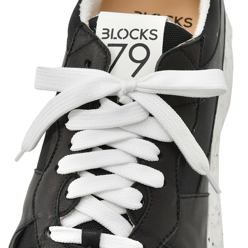 ブロックス79BLOCKS79レザースニーカーメンズレースアップシューズCOBIモデルブラックナンバリング風デザインブラック黒厚底ソール国内正規品でらでら公式ブランド