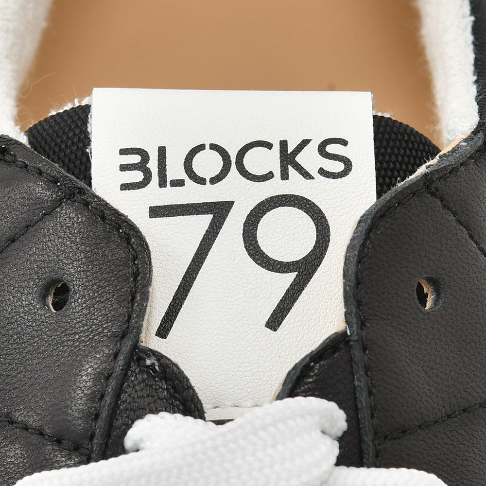 ブロックス79BLOCKS79レザースニーカーメンズレースアップシューズCOBIモデルブラックナンバリング風デザインブラック黒厚底ソール国内正規品でらでら公式ブランド