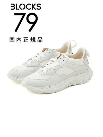 ブロックス79BLOCKS79レザースニーカーメンズレースアップシューズCOBIモデルブラックナンバリング風デザインホワイト白厚底ソール国内正規品でらでら公式ブランド