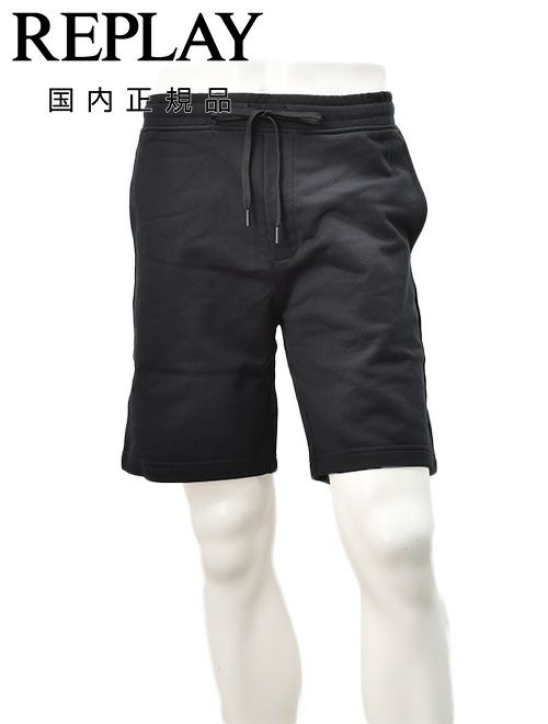 リプレイREPLAYイージーショーツメンズM9032ハーフパンツブラック黒コットンスウェットレギュラーシルエット国内正規品でらでら公式ブランド