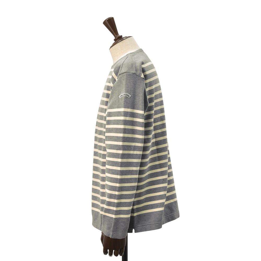 カネルKANELLバスクシャツメンズ長袖ニットソーボナパルトBONAPARTEクルーネックメランジグレー×エクリュボーダーオーガニックコットンヴィンテージリブ国内正規品でらでら公式ブランド