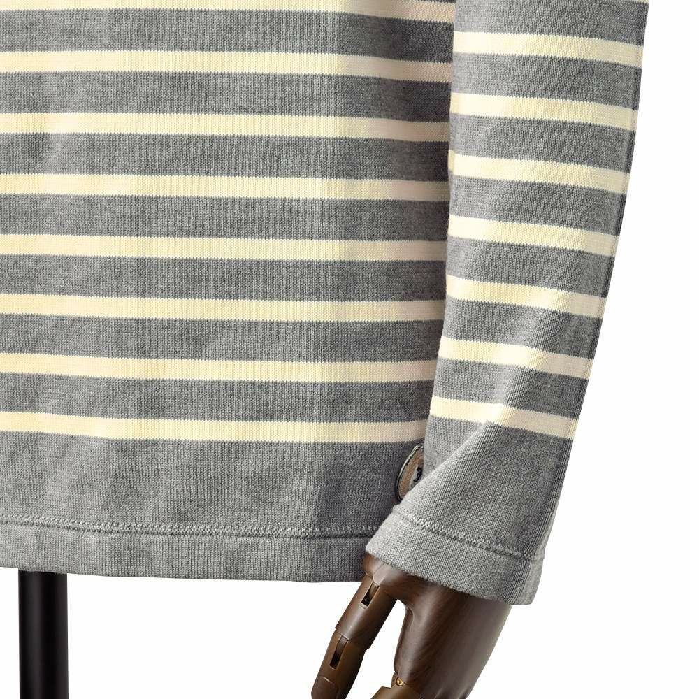 カネルKANELLバスクシャツメンズ長袖ニットソーボナパルトBONAPARTEクルーネックメランジグレー×エクリュボーダーオーガニックコットンヴィンテージリブ国内正規品でらでら公式ブランド